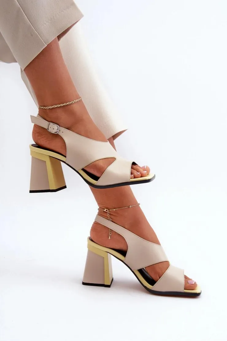 Hot Damskie buty S.Barski Sandały Damskie Na Słupku Beżowe D&A MR38-153 Beżowy