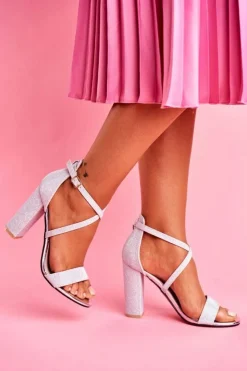 Damskie Boto Sandały Damskie Na Słupku Brokatowe Srebrne Vivi