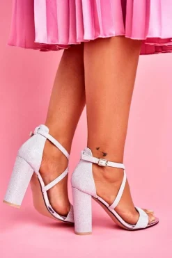 Damskie Boto Sandały Damskie Na Słupku Brokatowe Srebrne Vivi