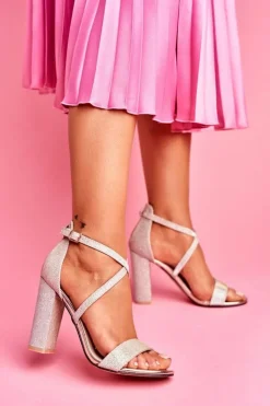 Damskie Boto Sandały Damskie Na Słupku Brokatowe Złote Vivi