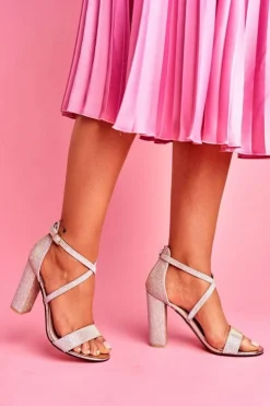 Damskie Boto Sandały Damskie Na Słupku Brokatowe Złote Vivi