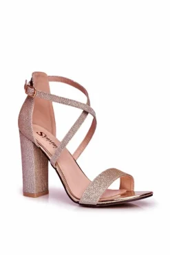 Damskie Boto Sandały Damskie Na Słupku Brokatowe Złote Vivi