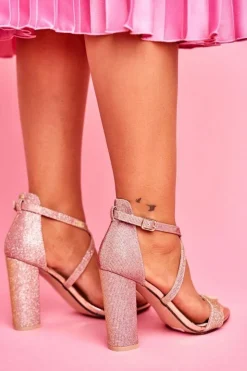 Damskie Boto Sandały Damskie Na Słupku Brokatowe Champagne Vivi