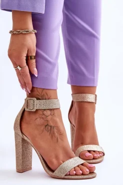 Boto Sandały Damskie Na Słupku Ciemny Złoty Brokat Joalice