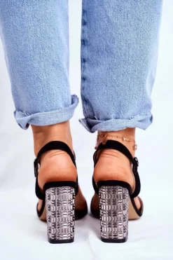 Damskie buty S.Barski Sandały Na Obcasie*Sandały Damskie Na Słupku Czarne Barski Baskila