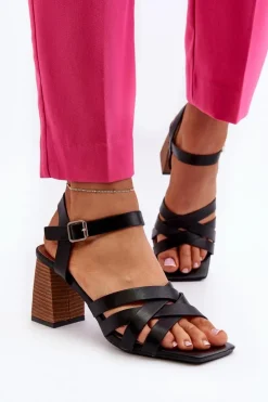 Boto Sandały Na Słupku|Sandały Na Obcasie*Sandały Damskie Na Słupku Czarne Opifiana Czarny