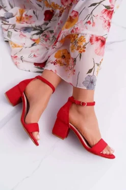 Damskie Boto Sandały Damskie Na Słupku Czerwone Zephira