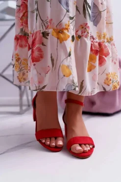 Damskie Boto Sandały Damskie Na Słupku Czerwone Zephira