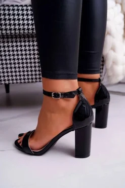 Boto Sandały Na Obcasie*Sandały Damskie Na Słupku Czarne Huran