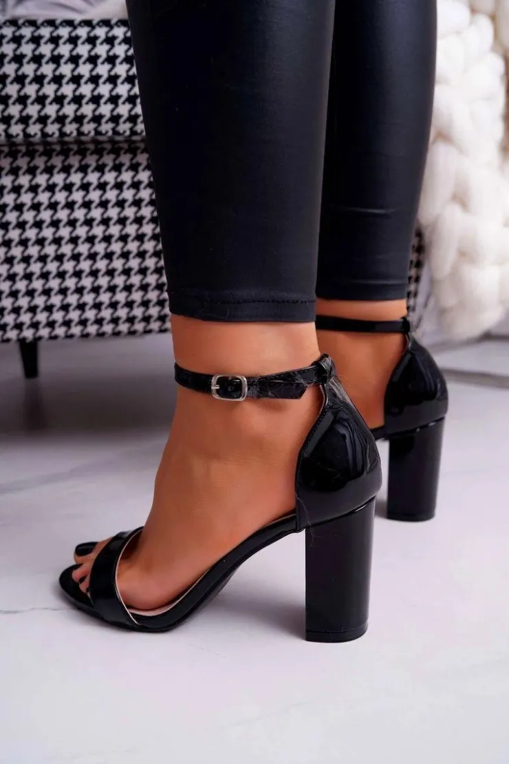 Boto Sandały Na Obcasie*Sandały Damskie Na Słupku Czarne Huran