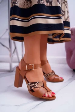 Damskie Boto Sandały Damskie Na Słupku Eleganckie Camel Stephani