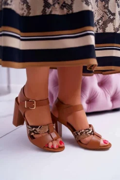 Damskie Boto Sandały Damskie Na Słupku Eleganckie Camel Stephani