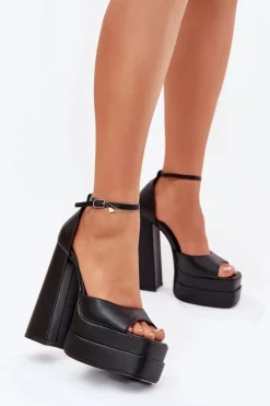 Boto Sandały Na Słupku|Sandały Na Obcasie*Sandały Damskie Na Słupku I Platformie Czarne Beloria
