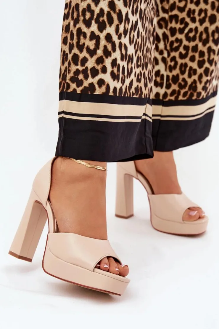 Boto Sandały Na Słupku|Sandały Na Obcasie*Sandały Damskie Na Słupku I Platformie Eko Skórzane Beżowe Lomman Beżowy