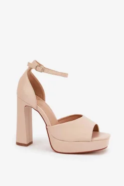 Boto Sandały Na Słupku|Sandały Na Obcasie*Sandały Damskie Na Słupku I Platformie Eko Skórzane Beżowe Lomman Beżowy