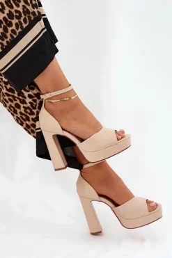 Boto Sandały Na Słupku|Sandały Na Obcasie*Sandały Damskie Na Słupku I Platformie Eko Skórzane Beżowe Lomman Beżowy