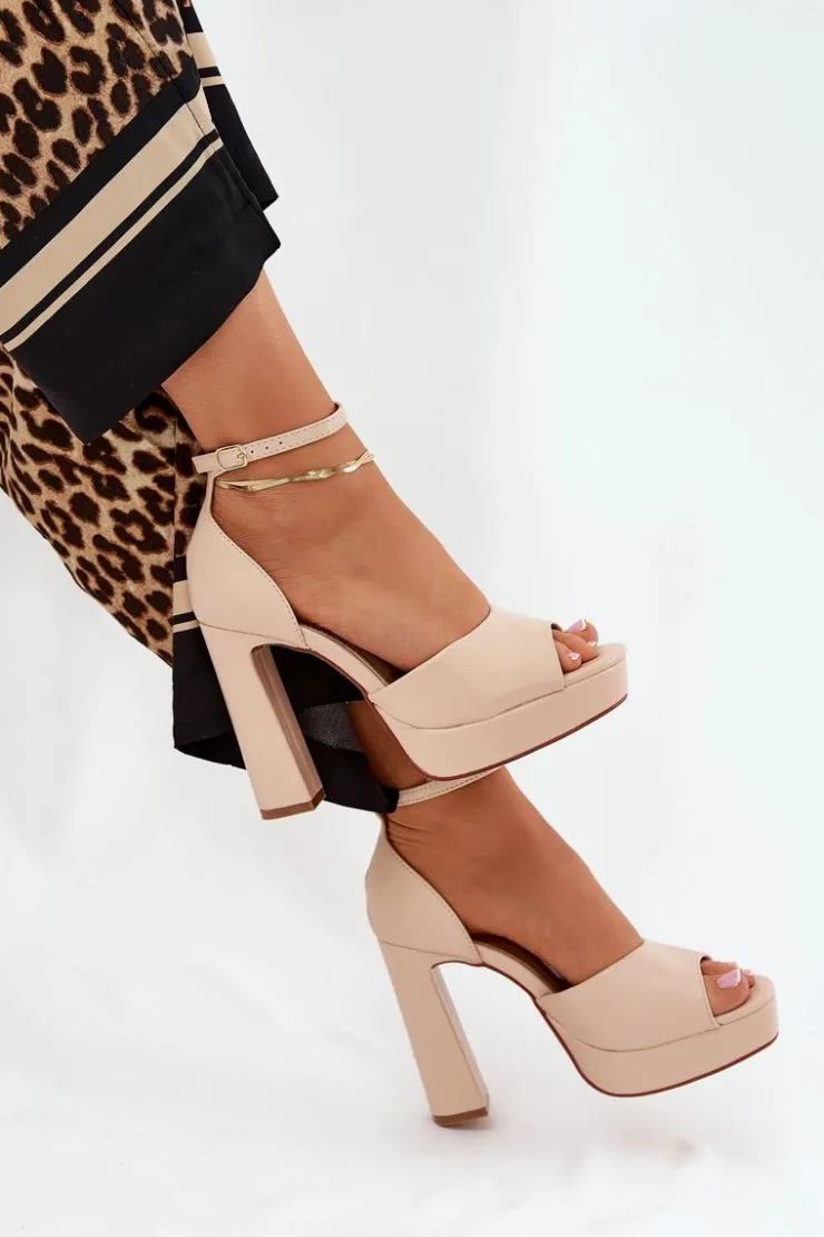 Boto Sandały Na Słupku|Sandały Na Obcasie*Sandały Damskie Na Słupku I Platformie Eko Skórzane Beżowe Lomman Beżowy