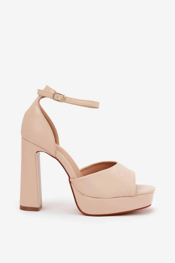 Boto Sandały Na Słupku|Sandały Na Obcasie*Sandały Damskie Na Słupku I Platformie Eko Skórzane Beżowe Lomman Beżowy