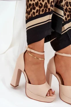 Boto Sandały Na Słupku|Sandały Na Obcasie*Sandały Damskie Na Słupku I Platformie Eko Skórzane Beżowe Lomman Beżowy