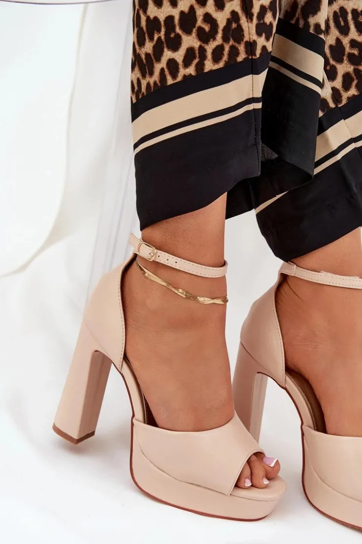 Boto Sandały Na Słupku|Sandały Na Obcasie*Sandały Damskie Na Słupku I Platformie Eko Skórzane Beżowe Lomman Beżowy