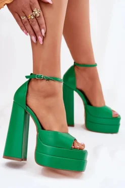 Damskie Boto Sandały Damskie Na Słupku I Platformie Zielone Beloria