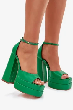 Damskie Boto Sandały Damskie Na Słupku I Platformie Zielone Beloria