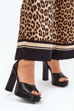 Hot Boto Sandały Damskie Na Słupku I Platformie Eko Skórzane Czarne Lomman Czarny