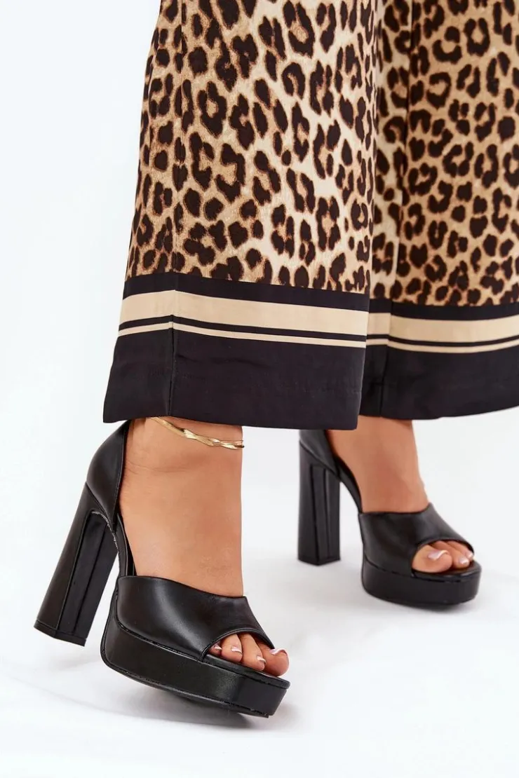 Hot Boto Sandały Damskie Na Słupku I Platformie Eko Skórzane Czarne Lomman Czarny