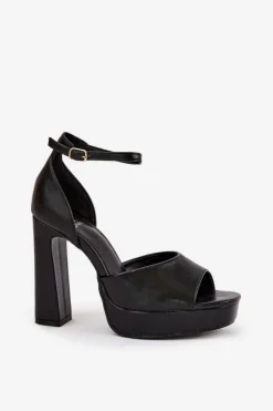 Hot Boto Sandały Damskie Na Słupku I Platformie Eko Skórzane Czarne Lomman Czarny