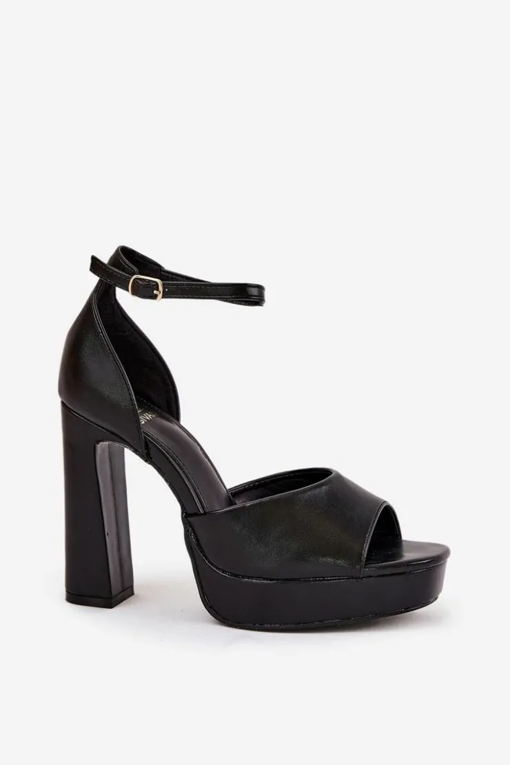 Hot Boto Sandały Damskie Na Słupku I Platformie Eko Skórzane Czarne Lomman Czarny