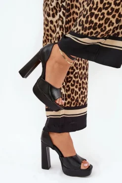 Hot Boto Sandały Damskie Na Słupku I Platformie Eko Skórzane Czarne Lomman Czarny