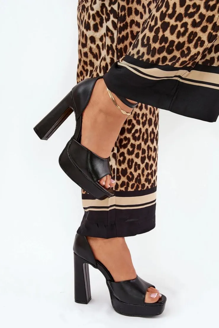 Hot Boto Sandały Damskie Na Słupku I Platformie Eko Skórzane Czarne Lomman Czarny