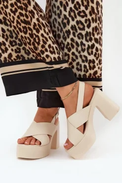 Damskie Boto Sandały Damskie Na Słupku I Platformie Z Eko Skóry Jasnobeżowe Annavin