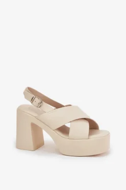 Damskie Boto Sandały Damskie Na Słupku I Platformie Z Eko Skóry Jasnobeżowe Annavin
