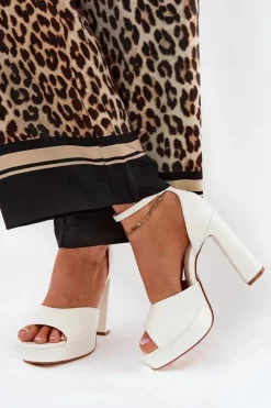 Best Boto Sandały Damskie Na Słupku I Platformie Eko Skórzane Białe Lomman