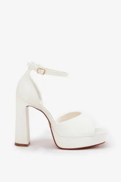 Best Boto Sandały Damskie Na Słupku I Platformie Eko Skórzane Białe Lomman