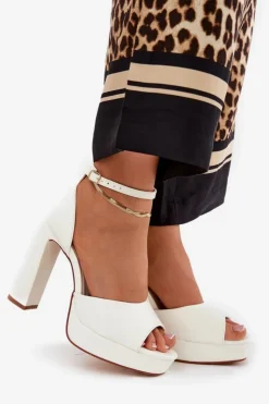 Best Boto Sandały Damskie Na Słupku I Platformie Eko Skórzane Białe Lomman