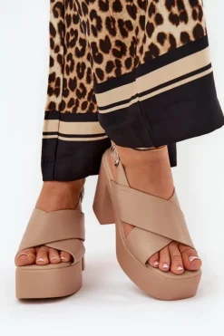 Damskie Boto Sandały Damskie Na Słupku I Platformie Z Eko Skóry Khaki Annavin