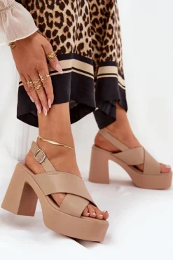 Damskie Boto Sandały Damskie Na Słupku I Platformie Z Eko Skóry Khaki Annavin