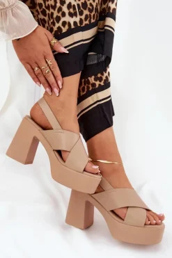 Damskie Boto Sandały Damskie Na Słupku I Platformie Z Eko Skóry Khaki Annavin