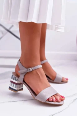 Buty damskie Vinceza Sandały Na Obcasie*Sandały Damskie Na Słupku Kolorowy Obcas Szare Niente