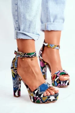 Damskie Boto Sandały Damskie Na Słupku Kolorowe Wężowe Figaro