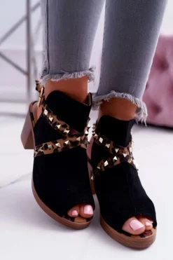 Boto Sandały Na Obcasie*Sandały Damskie Na Słupku Lu Boo Z Cholewką Czarne 318-30 Fiode