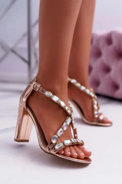 Damskie Boto Sandały Damskie Na Słupku Lu Boo Różowe Złoto 8258-1 Vernee