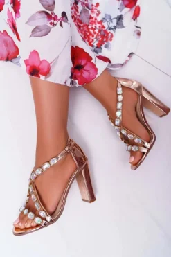 Damskie Boto Sandały Damskie Na Słupku Lu Boo Różowe Złoto 8258-1 Vernee