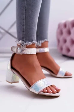 Clearance Boto Sandały Damskie Na Słupku Lu Boo Opalizujące Cekiny Różowe Tindal