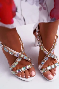 Online Boto Sandały Damskie Na Słupku Lu Boo Białe 8258-1 Vernee