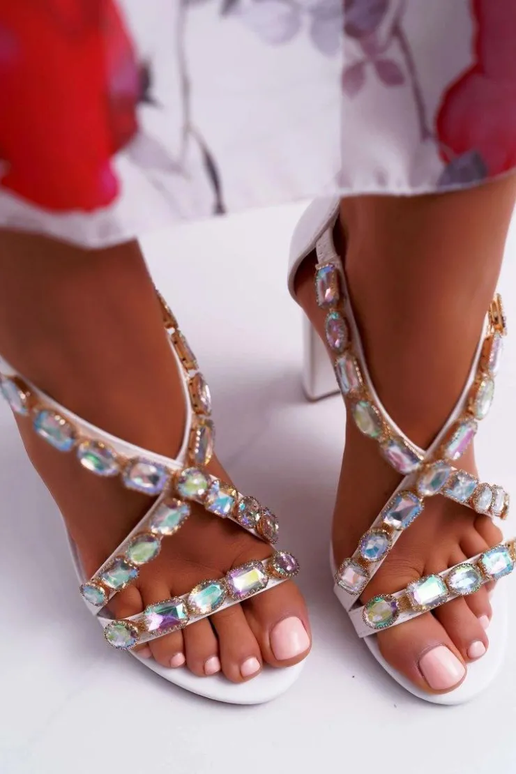 Online Boto Sandały Damskie Na Słupku Lu Boo Białe 8258-1 Vernee