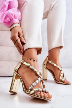 Damskie buty S.Barski Sandały Na Obcasie*Sandały Damskie Na Słupku Lu Boo Złote 8258-1 Vernee