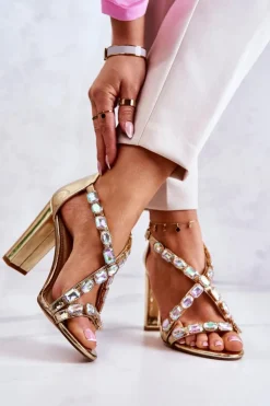 Damskie buty S.Barski Sandały Na Obcasie*Sandały Damskie Na Słupku Lu Boo Złote 8258-1 Vernee